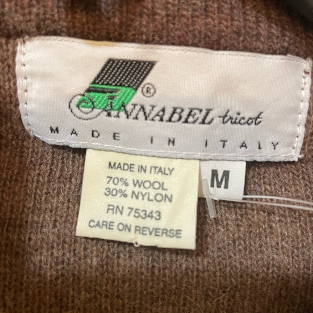 Annabel Tricot Italy Wool Blend Cardigan Sweater Size M 🤎. Blanket Stitch Edging - Picture 2 of 5